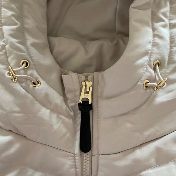 French Connection Hooded Puffer Quilted Jacket Coat Sz M Ecru Water Repellent - Picture 8 of 15